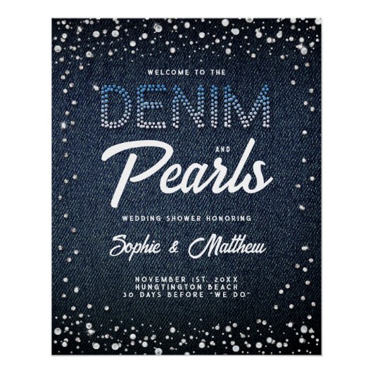 Denim Diamonds Parels Blauw Paar Douche Welkom Perfect Poster (Voorkant)