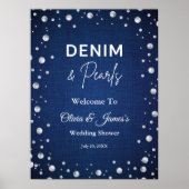 Denim Diamonds Parels Blauw Paar Douche Welkom Poster (Voorkant)