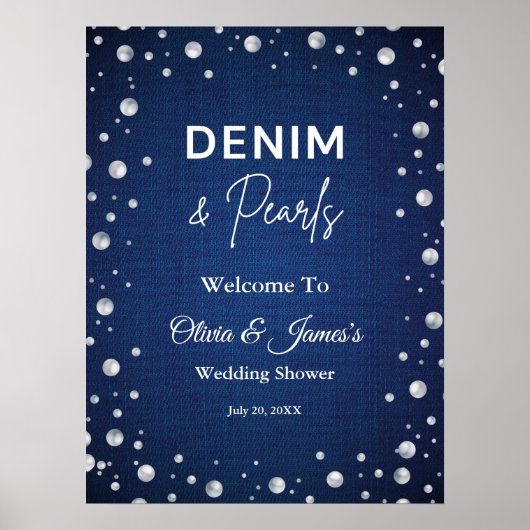 Denim Diamonds Parels Blauw Paar Douche Welkom Poster (Voorkant)