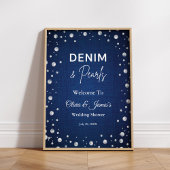 Denim Diamonds Parels Blauw Paar Douche Welkom Poster
