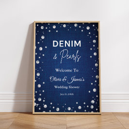 Denim Diamonds Parels Blauw Paar Douche Welkom Poster