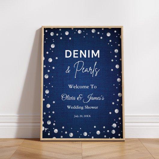 Denim Diamonds Parels Blauw Paar Douche Welkom Poster