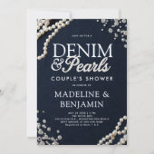 Denim Diamonds Parels Blauw Rustic Koppel Bruiloft Kaart (Voorkant)