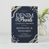 Denim Diamonds Parels Blauw Rustic Koppel Bruiloft Kaart (Staand voorkant)