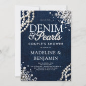 Denim Diamonds Parels Blauw Witte Koppel Bruiloft Kaart (Voorkant)