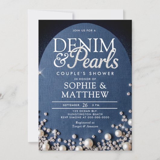 Denim Diamonds Parels Boog Code Chic Paar Douche Kaart (Voorkant)