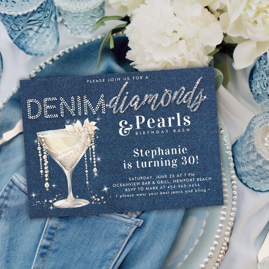 Denim Diamonds Parels Champagne Blauw Chique Verja Kaart