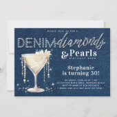 Denim Diamonds Parels Champagne Blauw Chique Verja Kaart (Voorkant)