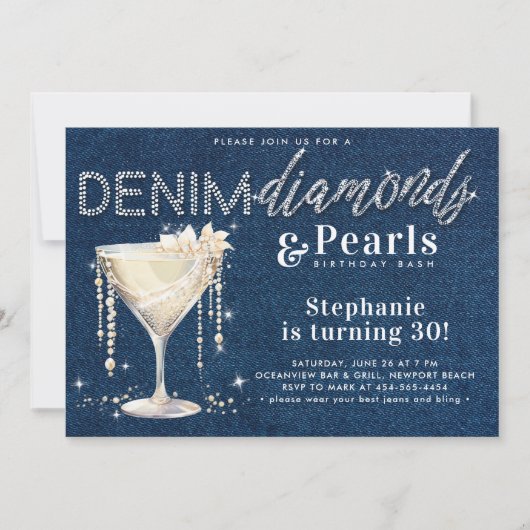 Denim Diamonds Parels Champagne Blauw Chique Verja Kaart