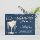 Denim Diamonds Parels Champagne Blauw Chique Verja Kaart (Staand voorkant)
