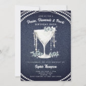 Denim Diamonds Parels Champagne Verjaardagsfeest Kaart (Voorkant)