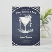 Denim Diamonds Parels Champagne Verjaardagsfeest Kaart (Staand voorkant)