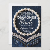 Denim Diamonds Parels Chic Classy Moderne Verjaard Kaart (Voorkant)