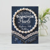 Denim Diamonds Parels Chic Classy Moderne Verjaard Kaart (Staand voorkant)