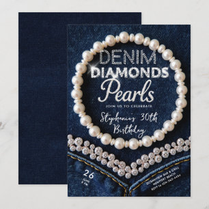 Denim Diamonds Parels Chic Classy Moderne Verjaard Kaart