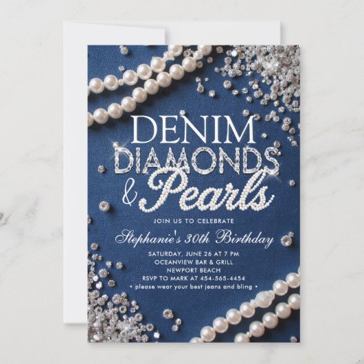 Denim Diamonds Parels Chic Classy stijlvolle verja Kaart (Voorkant)