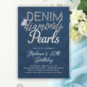Denim Diamonds Parels Chic Type Classy Verjaardag Kaart