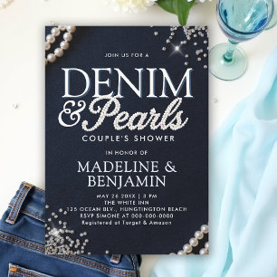 Denim Diamonds Parels Elegant Blauw Paar Douche Kaart