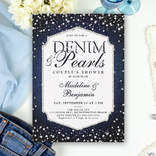 Denim Diamonds Parels Elegant Lijst Trouwdouche Kaart