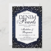 Denim Diamonds Parels Elegant Lijst Trouwdouche Kaart (Voorkant)