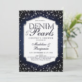Denim Diamonds Parels Elegant Lijst Trouwdouche Kaart (Staand voorkant)
