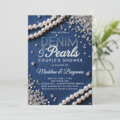 Denim Diamonds Parels Elegant Modern Paar Douche Kaart (Staand voorkant)