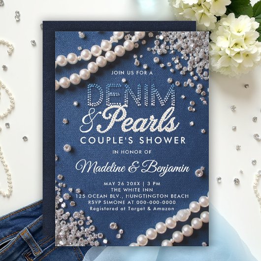 Denim Diamonds Parels Elegant Modern Paar Douche Kaart