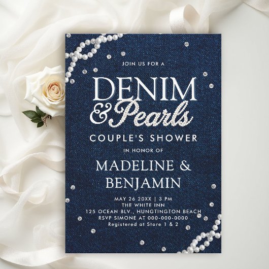 Denim Diamonds Parels Elegante Blauwe Koppel Bruil Kaart