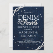 Denim Diamonds Parels Elegante Blauwe Koppel Bruil Kaart (Voorkant)