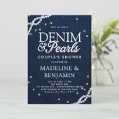 Denim Diamonds Parels Elegante Blauwe Koppel Bruil Kaart (Staand voorkant)