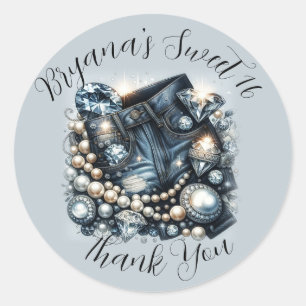 Denim Diamonds & Parels Jeans Bling Party Ronde Sticker