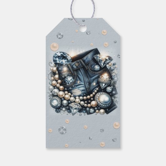 Denim Diamonds & Parels Jeans Bling Verjaardagsfee Cadeaulabel (Achterkant)