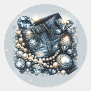 Denim Diamonds & Parels Jeans Bling Verjaardagsfee Ronde Sticker