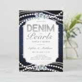 Denim Diamonds Parels Lijst Coed Trouwdouche Kaart (Staand voorkant)