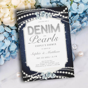 Denim Diamonds Parels Lijst Coed Trouwdouche Kaart