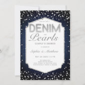 Denim Diamonds Parels Lijst Elegante Trouwdouche Kaart (Voorkant)