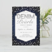 Denim Diamonds Parels Lijst Elegante Trouwdouche Kaart (Staand voorkant)