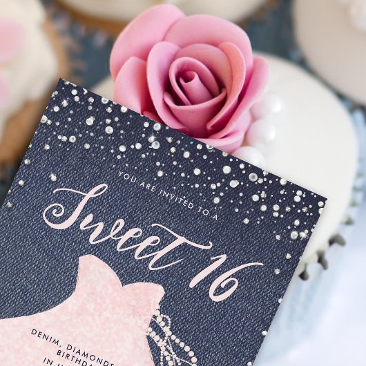 Denim Diamonds Parels Roze Prinses Jurk Zoet 16 Kaart