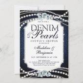 Denim Diamonds Parels Stijlvolle Lijst Trouwdouche Kaart (Voorkant)