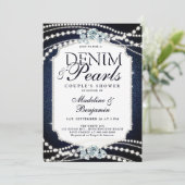 Denim Diamonds Parels Stijlvolle Lijst Trouwdouche Kaart (Staand voorkant)