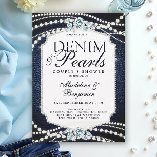 Denim Diamonds Parels Stijlvolle Lijst Trouwdouche Kaart