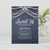 Denim Diamonds Parels Sweet 16 Chic Verjaardagsfee Kaart (Staand voorkant)