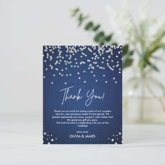 Denim Diamonds Pearl Wedding Shower Dank u kaart (Staand voorkant)