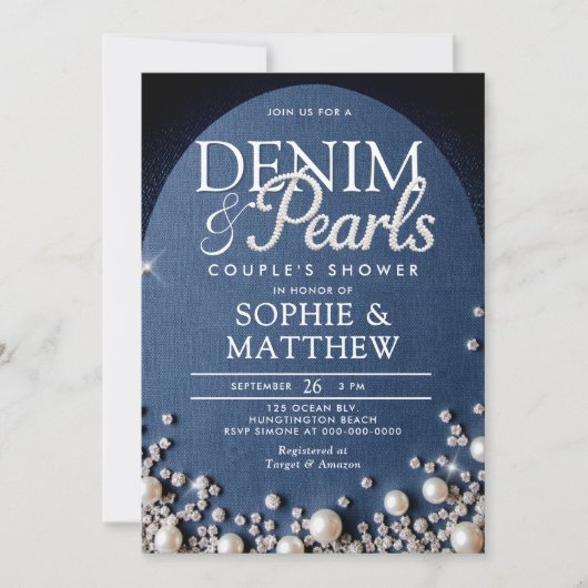Denim Diamonds Pearls Arch Coed Blue Couple Shower Kaart (Voorkant)
