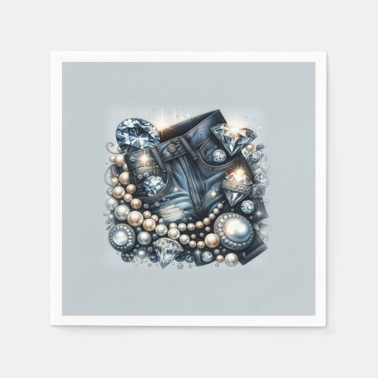Denim Diamonds & Pearls Broek Bling Feestje Servet (Voorkant)
