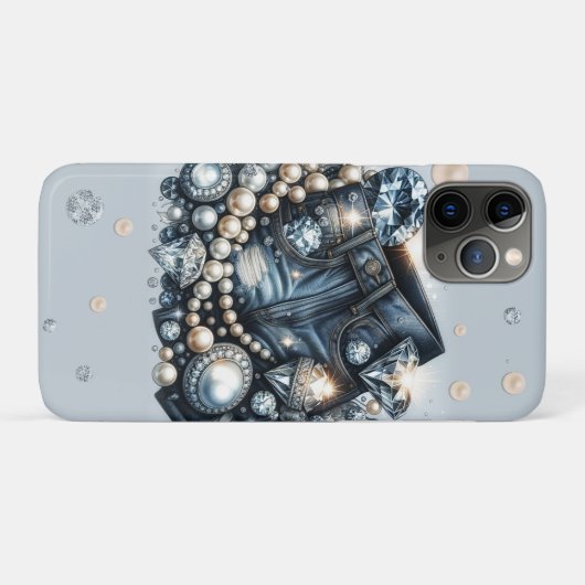 Denim Diamonds & Pearls Jeans Bling Case-Mate iPhone Case (Achterkant (horizontaal))