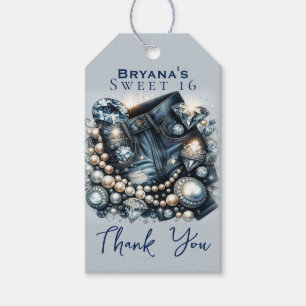 Denim Diamonds & Pearls Jeans Bling Verjaardagsfee Cadeaulabel