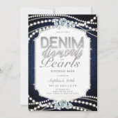 Denim Diamonds Pearls Lijst 40e verjaardagsfeestje Kaart (Voorkant)