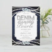 Denim Diamonds Pearls Lijst 40e verjaardagsfeestje Kaart (Staand voorkant)