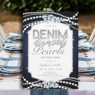 Denim Diamonds Pearls Lijst 40e verjaardagsfeestje Kaart